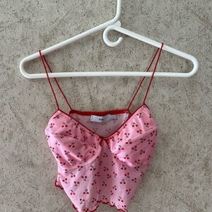 Adika Pink Cherry-Print Cami with Red Trim